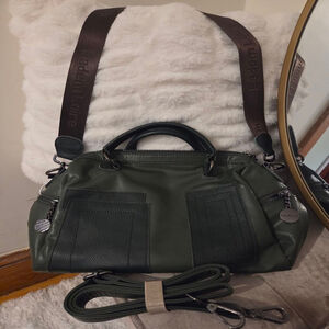 Women's LINGHAO Green Satchel Bag with Brown Strap, One Size